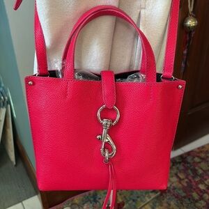 Rebecca Minkoff  Satchel Crossbody bag  pebbled leather  bright pink  Silvertone